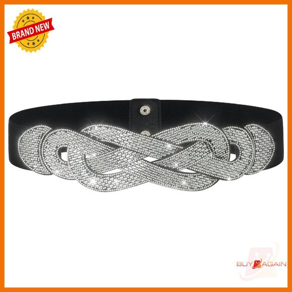 Wide Elastic Rhinestone Stretch Belt for Dresses Jumpsuits